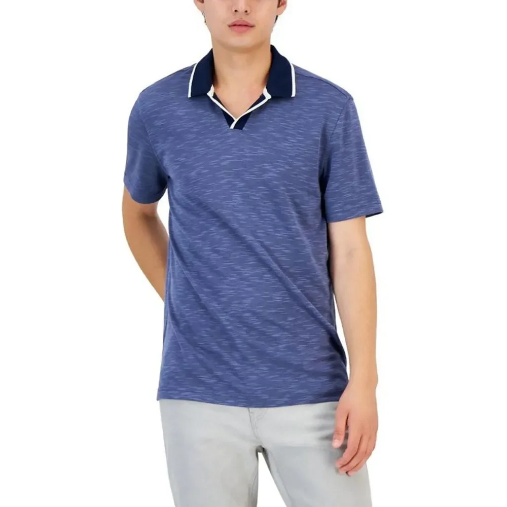 Alfani Mens Johnny Blue Knit Collar Short Sleeves Polo Shirt NWT